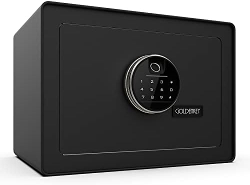 GOLDENKEY Digital Security Safe and Lock Box,Small Safe box for Money, Fingerprint Lock,Perfect for Home Office Hotel Business Jewelry Gun Use Storage,0.5 Cubic Feet,Black Deals