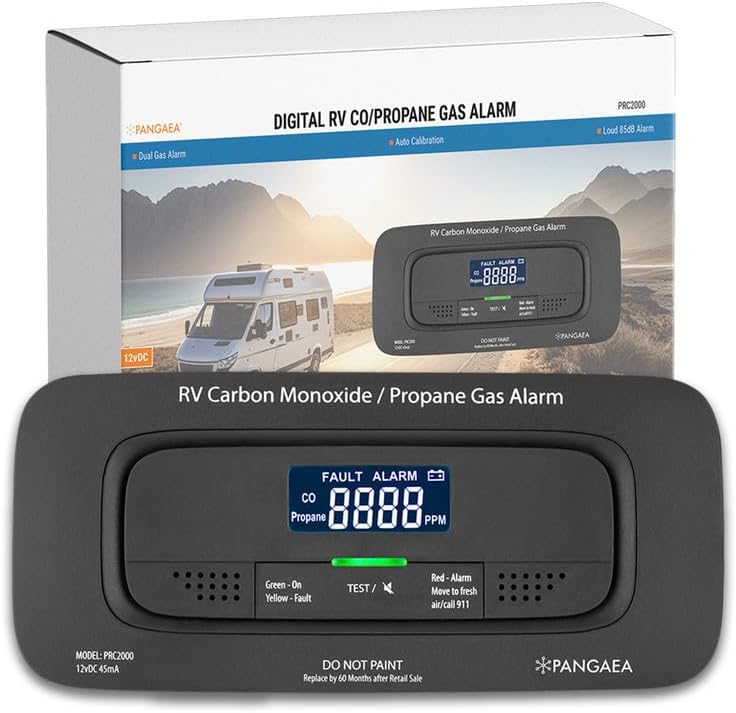 PANGAEA RV Carbon Monoxide & Propane Dual Gas Detector - Hard-Wired DC 12V, Large LCD Display, 85dB Loud Alarm, Easy Reset\/Test Button - Ultimate Safety for Your Adventures (Flush Mount - Black) Deals